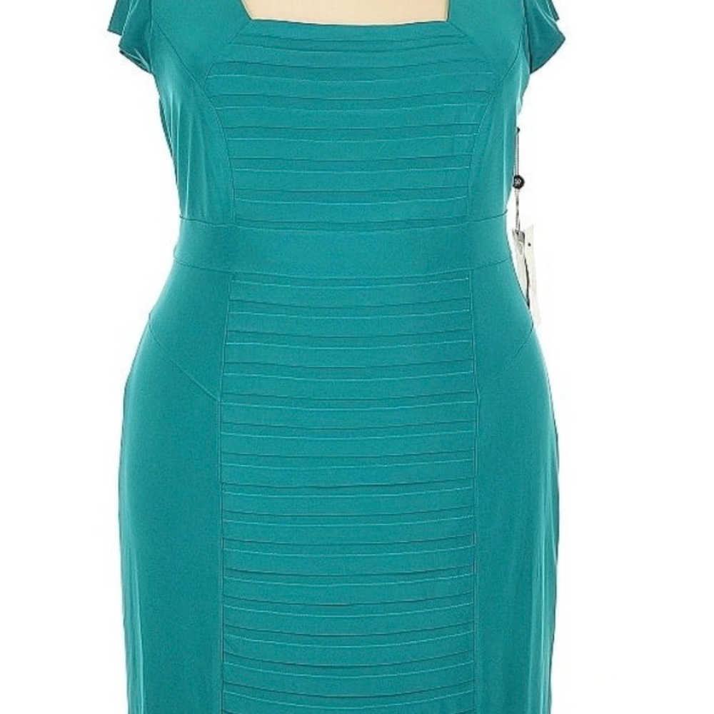 Adrianna Papell Turquoise Pleated Midi Dress